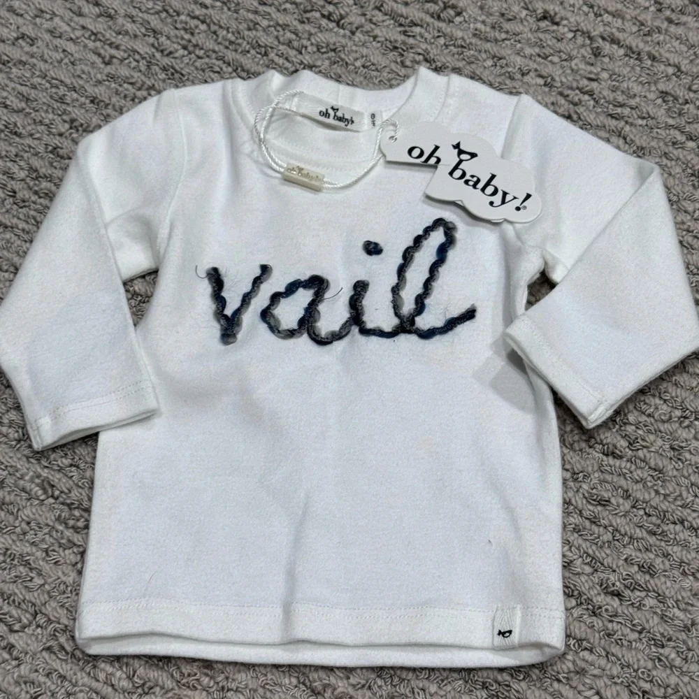☀️oh baby! White Long-Sleeve Baby Tee with Navy Script